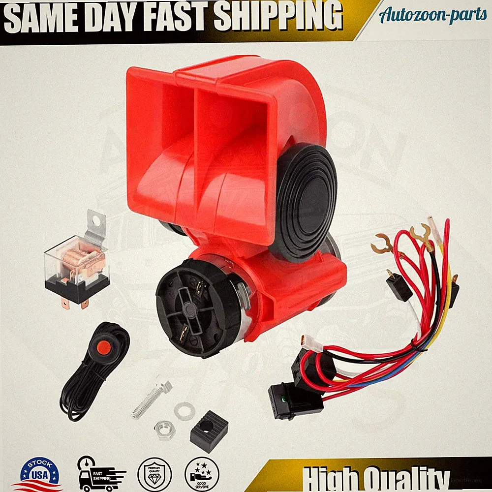 12V Air Horn with Compressor Automotive Relay Snail Horn (12v,red with switch)