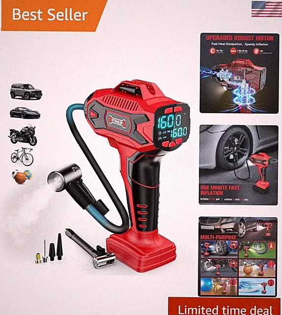 160 PSI Cordless Tire Inflator with LED Light - Fast & Portable Air Compressor