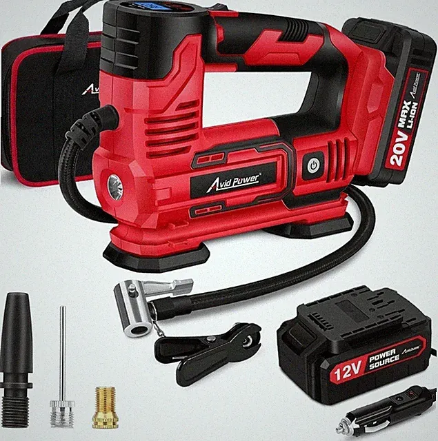 20V Cordless Car Tire Inflator Pump Portable 150PSI Air Compressor Power Adapter