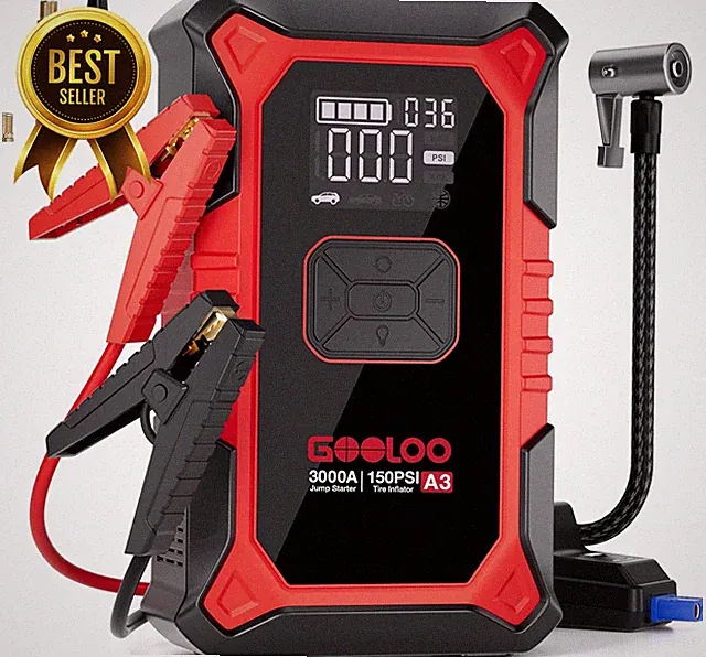 3000A Jump Starter w Air Compressor 150PSI Tire Inflator 12V Booster Pack