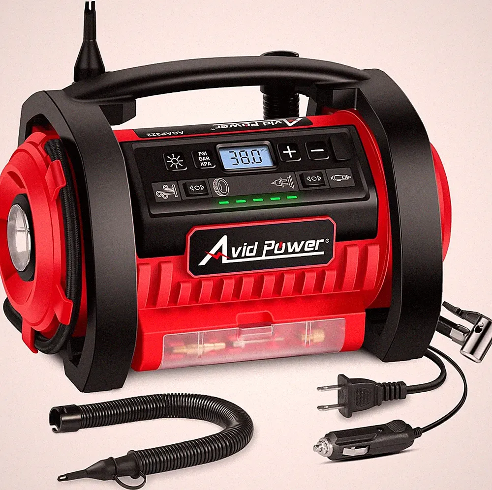AVID POWER Tire Inflator Portable Air Compressor, 12V DC 110V AC Car Tire Pump
