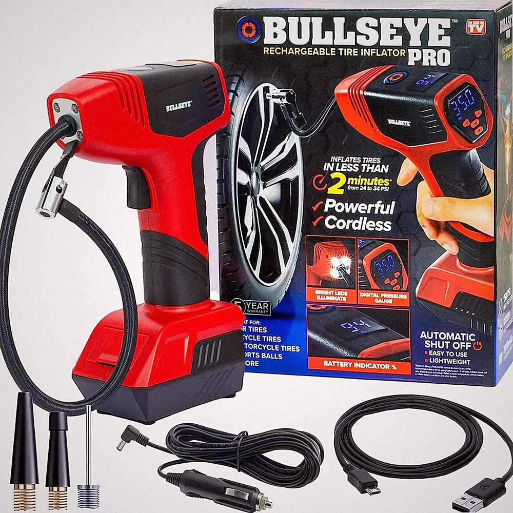 Bullseye Pro Tire Inflator 150 PSI Electric Air Compressor Portable Air Pump Car