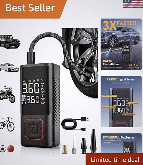 Cordless Tire Inflator 150PSI - Ultimate Portable Air Compressor with LED Light