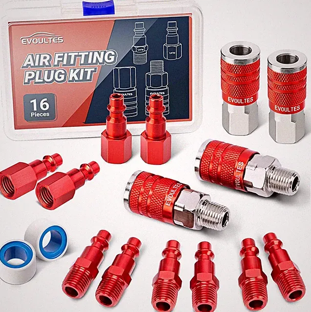 EVOULTES 16 Pieces Universal 1/4" NPT Air Hose Fittings & Air Coupler Kit Lig...