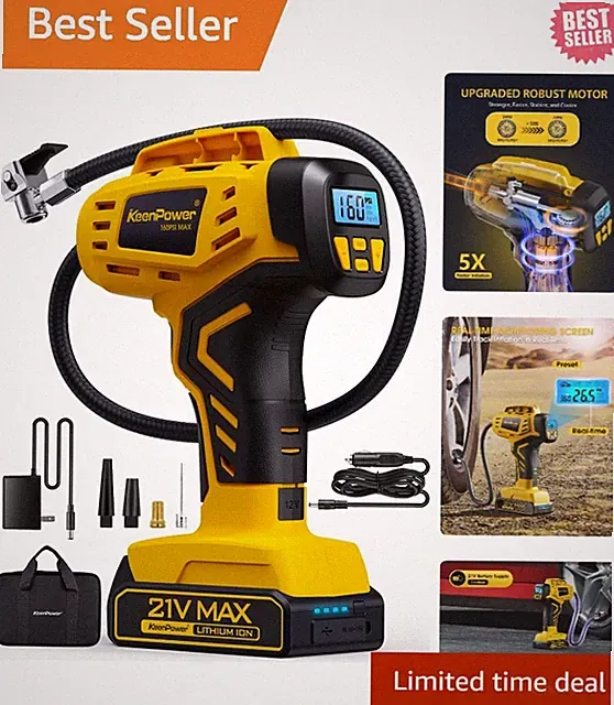 Portable 21V Air Compressor - Automatic Shut-off, Ergonomic Handheld Design