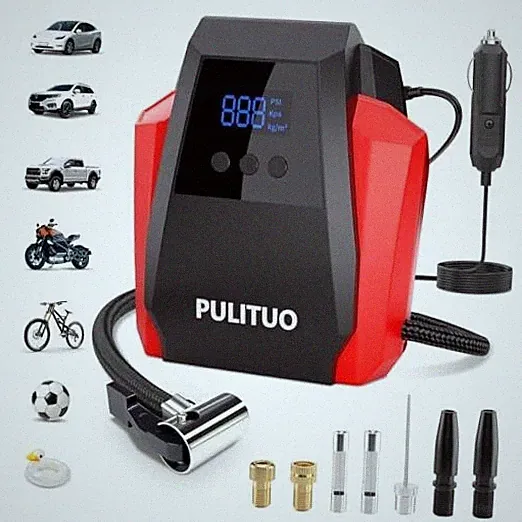 Tire Inflator Portable Air Compressor - Car Accessories 12V DC Air Pump Red